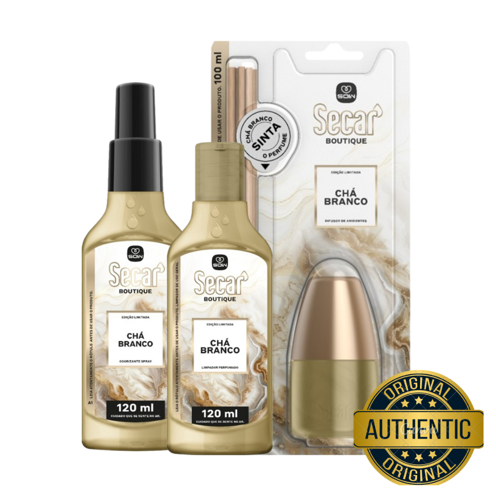Kit Chá Branco Secar Cheirinho para Casa– Difusor + Spray Perfumado + Limpador com Cheirin...