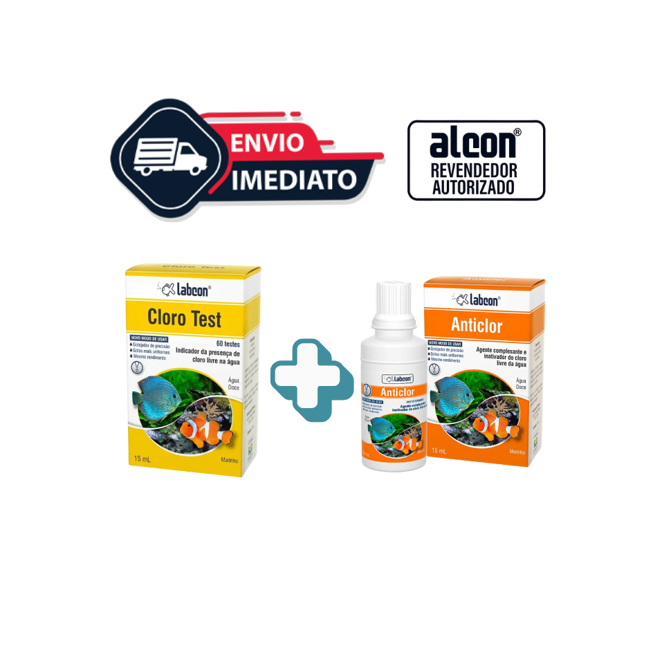 Kit Teste de Cloro + Removedor de Cloro para Aquário de Peixes Ornamentais Betta, Platy, Guppy e Outros Labcon 15ml