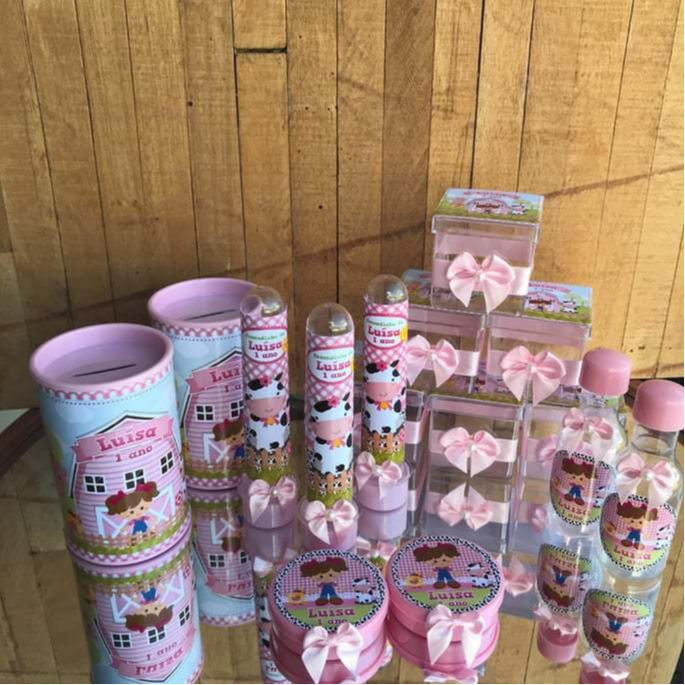 kit festa  50 Itens personalizados Fazendinha Rosa -  fazemos todos os temas