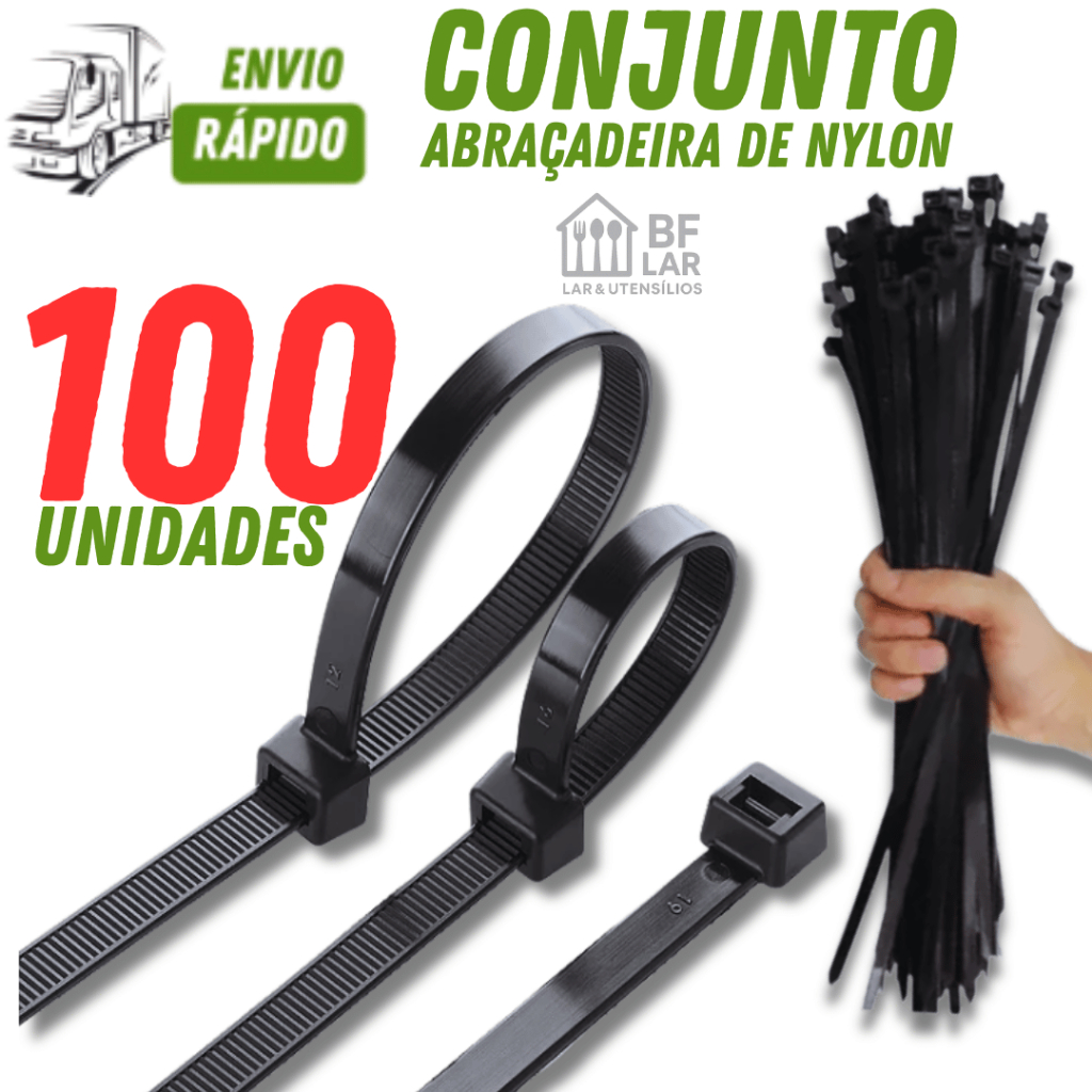 Cinta Plástica Abraçadeira de Cor Preto em Nylon 5cm Forte  Resistente Pacote com 100 ou 50 unidades