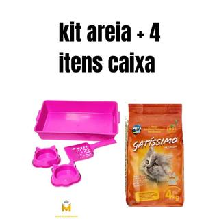 Kit Areia Gatissimo Perfumada 4Kg + Caixa de Areia para gatos + comedouro + bebedouro + pazinha