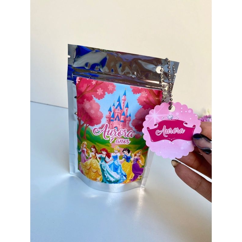 Saquinho Metalizado Princesas - TAMANHO P -Aniversário - lembrancinhas Personalizadas