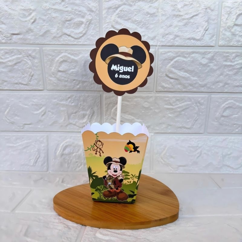 PEGUE E MONTE – Centro de Mesa Cachepot Personalizado Mickey Safari- Festa Infantil - Aniversário – Lembrancinha