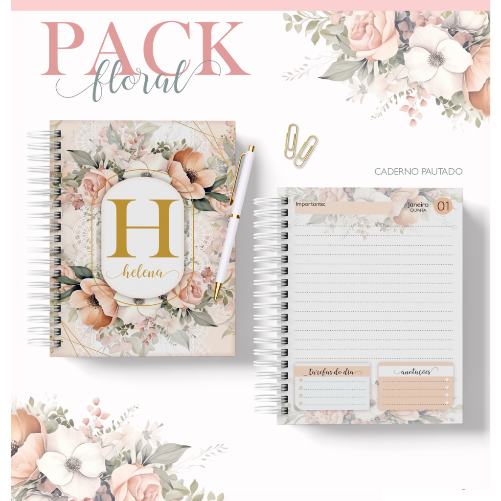 Agenda 2026 Personalizada Floral com Inicial e Nome