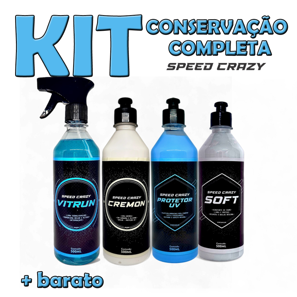 Kit Conservação Painel, Couro, Lataria e Vidros/Espelhos Speed Crazy