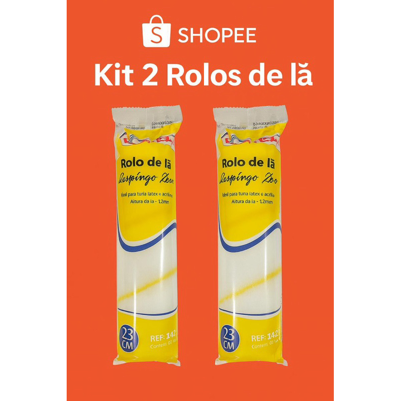 Kit 2 Rolos de Lã 23cm Compel Antirrespingo | Ideal para Tinta Látex e Acrílica | Altura da Lã 12mm | Envio Imediato em Oferta na Shopee