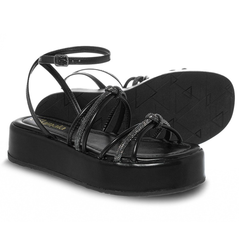 Sandália Feminina Plataforma Flatform com Tiras de Strass Macia confortavel