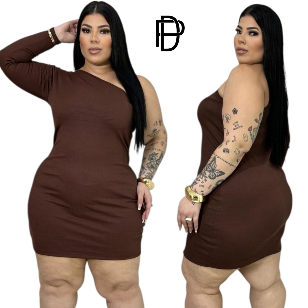 DRAPA PLUS - VESTIDO UMA MANGA PLUS SIZE em Oferta na Shopee