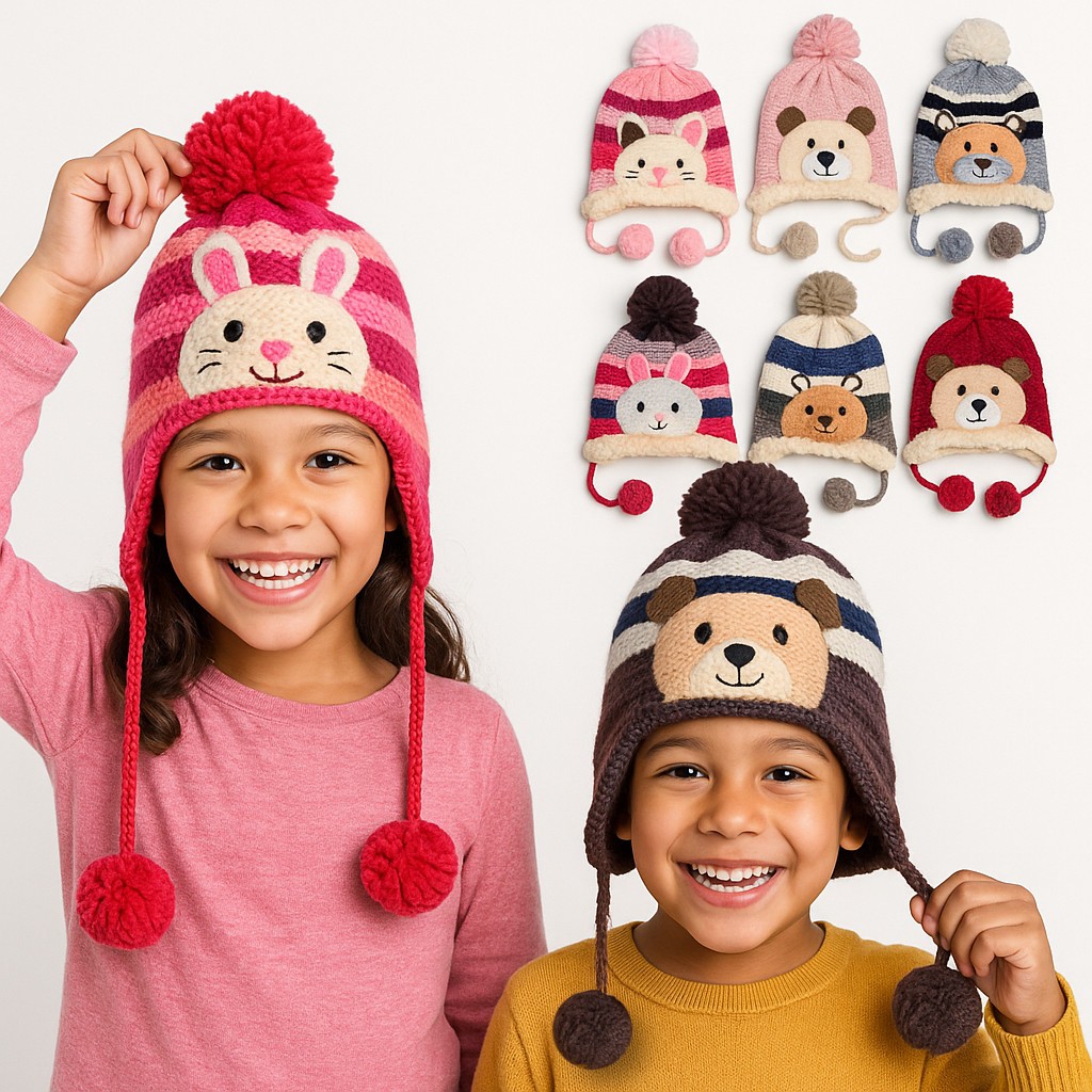 Touca Gorro Infantil Lã Bichinho Pompom Forrada Menino Menina Inverno Quentinha Peluciada ...
