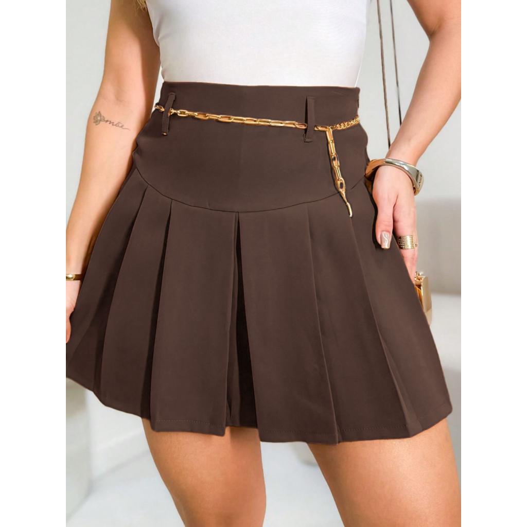 Short Saia Feminina Plissado Em Alfaiataria Com Forro em Oferta na Shopee