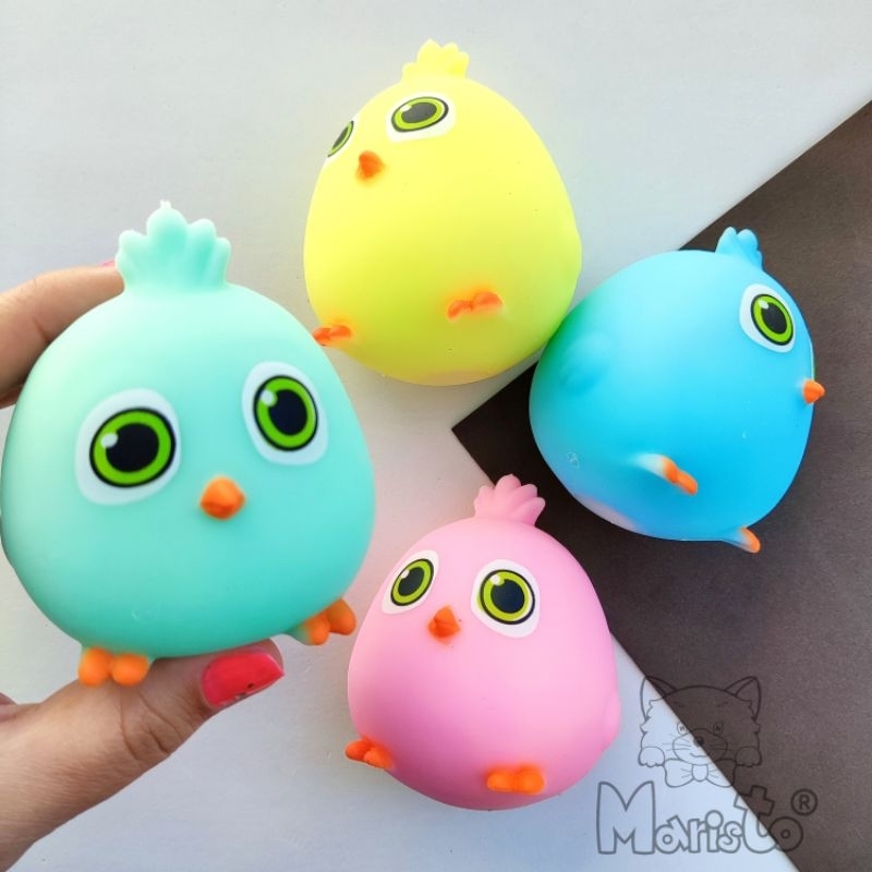 Kit 2 Squishies Passarinho Pintinho Colorido Brinquedo de Apertar Macio Antistress