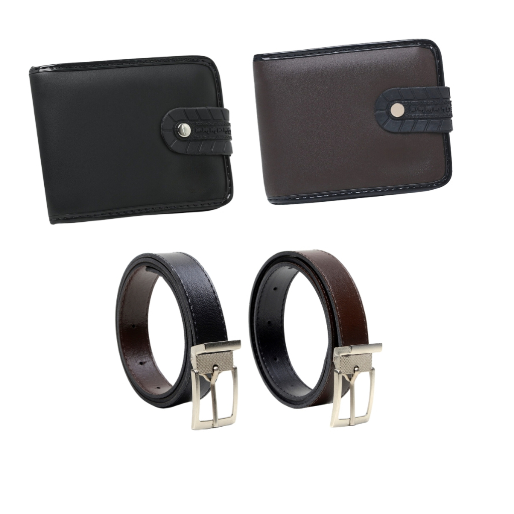 Kit Com Carteira Masculina De Botão + Cinto Masculino Preto/Marrom Dupla Face Social Alta Qualidade em Oferta na Shopee