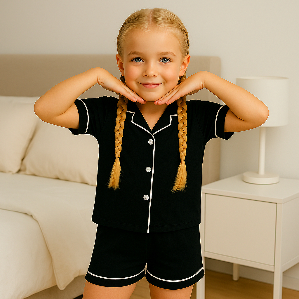 Pijama Infantil Menina Verão Americano Blusa com Gola e Short Brenda