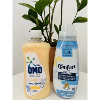 Kit OMO roupas finas e delicadas bebê 450 ml + Comfort concen. puro cuidado hipoalergênico 500ml em Oferta na Shopee