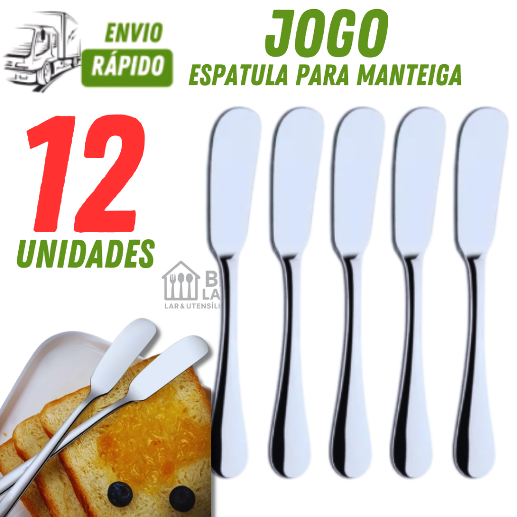KIT 12 PEÇAS ESPATULA PARA MANTEIGA PATÊ GELEIA VARIÁVEIS UTILIDADES LINHA INOX PREMIUM CASA COZINHA