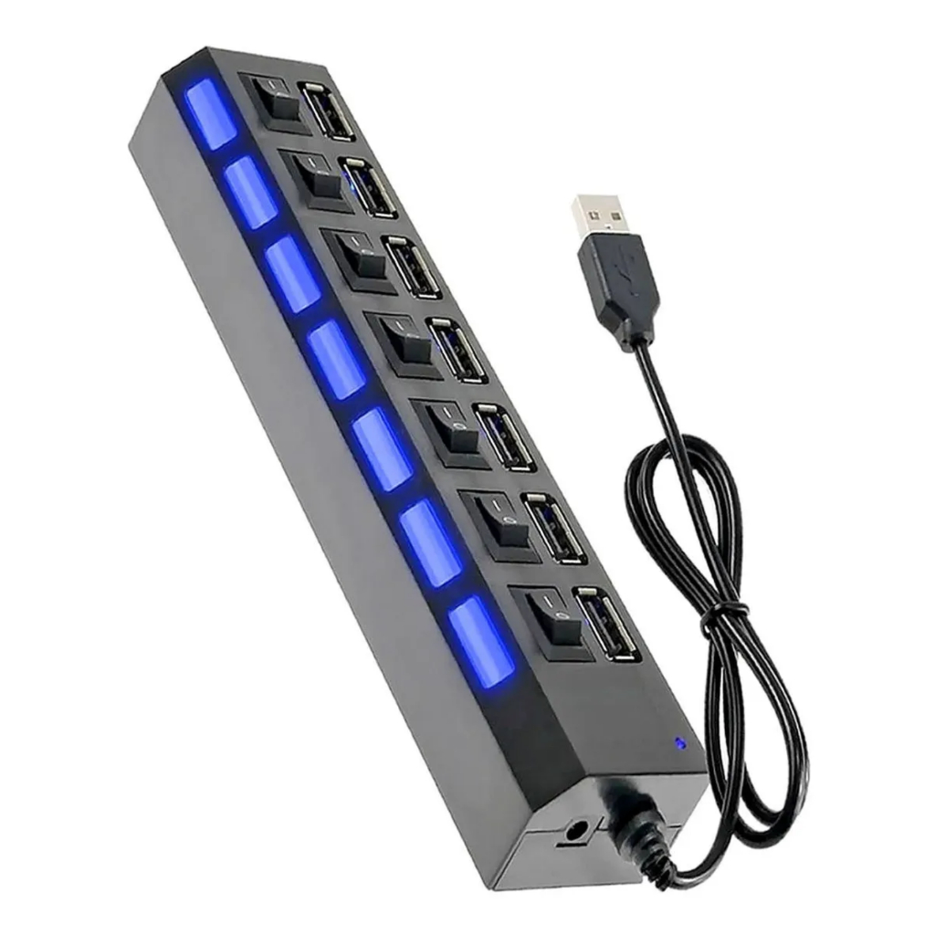 Hub Usb 7 Portas 2.0 Usb Extensor para Notebook com Chave Seletora Usb Pen Drive Teclado