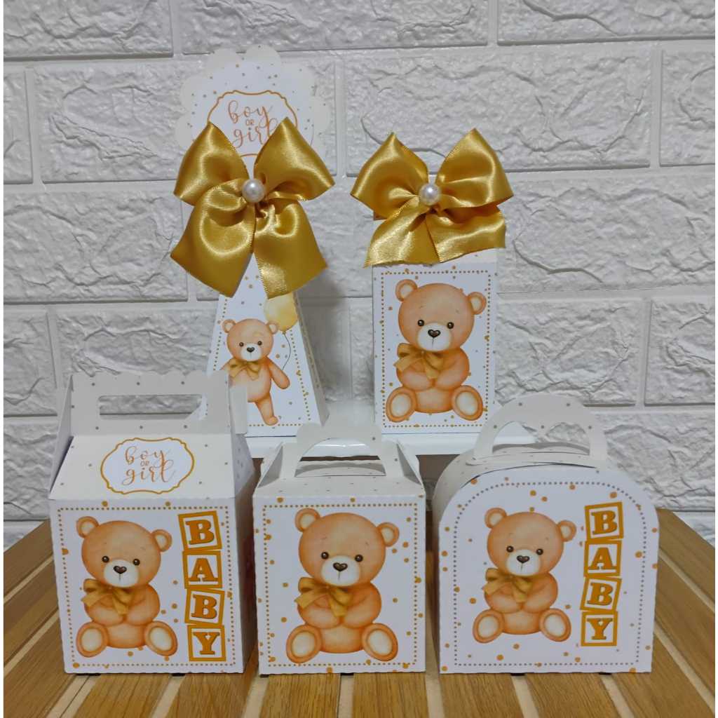 Kit Pegue e Monte Chá Revelação Neutro Ursinho – Caixinhas Personalizadas para Festa Infantil