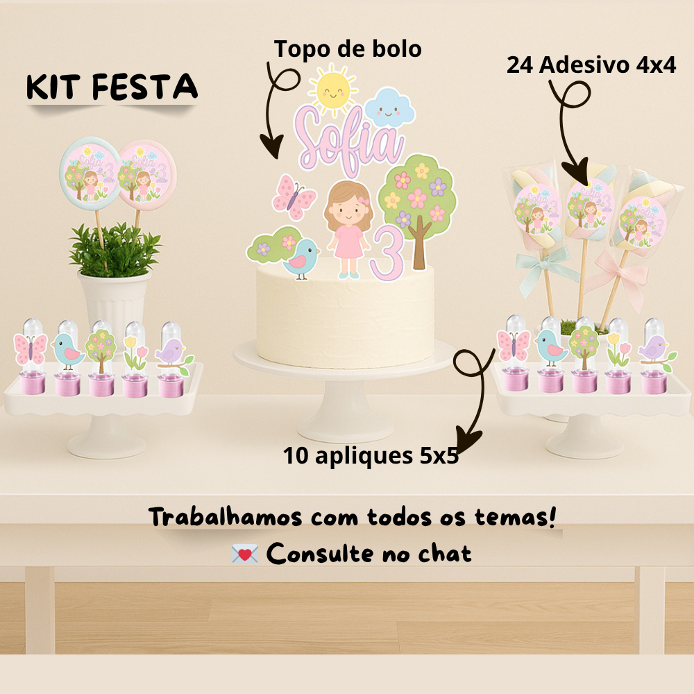 Kit Jardim Encantado/Topo de bolo/Aplique jardim encantado/Adesivo personalizado/Jardim encantado/kit festa/Todos  temas