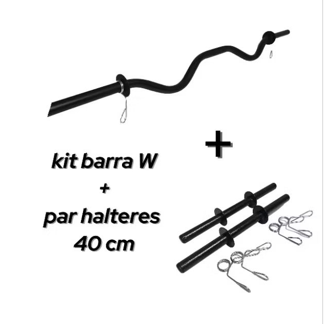 KIT BARRA W + PAR HALTERES 40 CM BARRA OCA ACADEMIA MUSCULAÇÃO