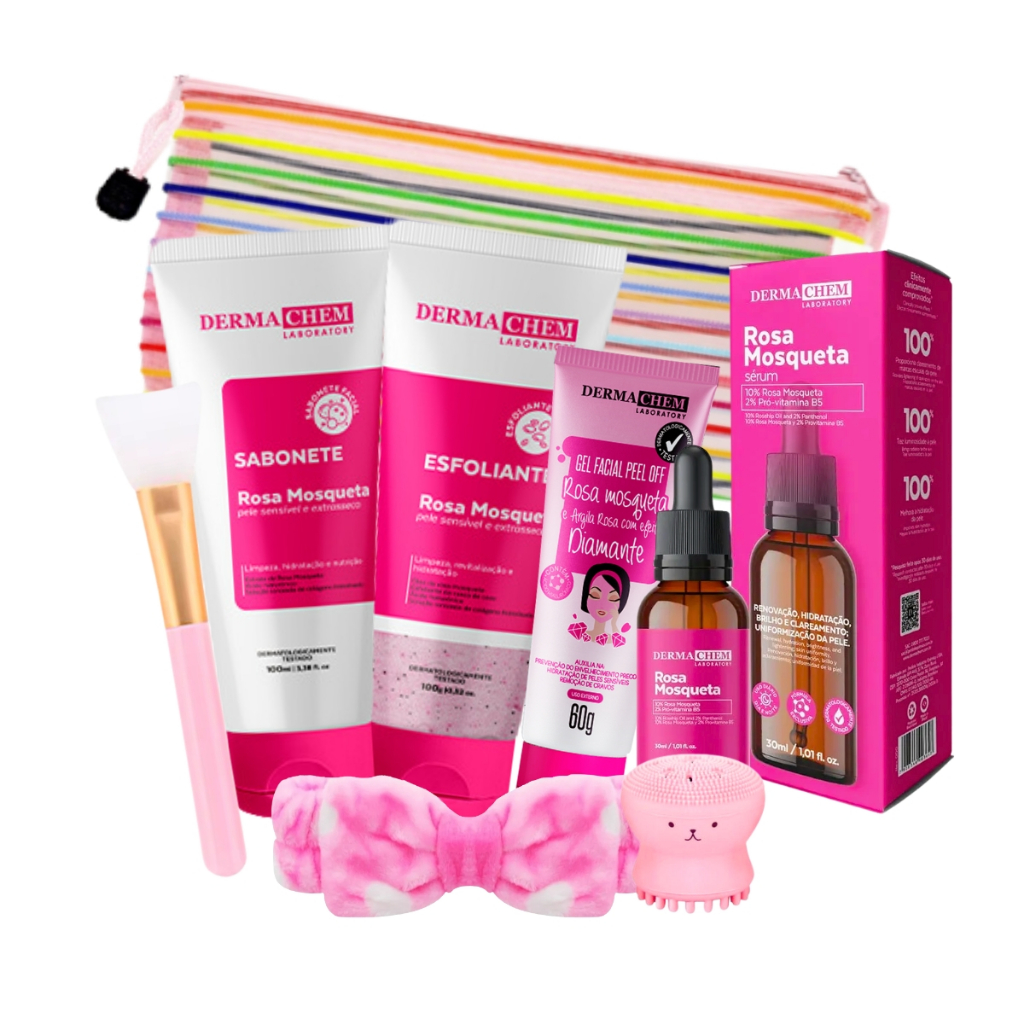 Kit Skincare Limpeza de Pele Rosa Mosqueta 8 Itens Completo