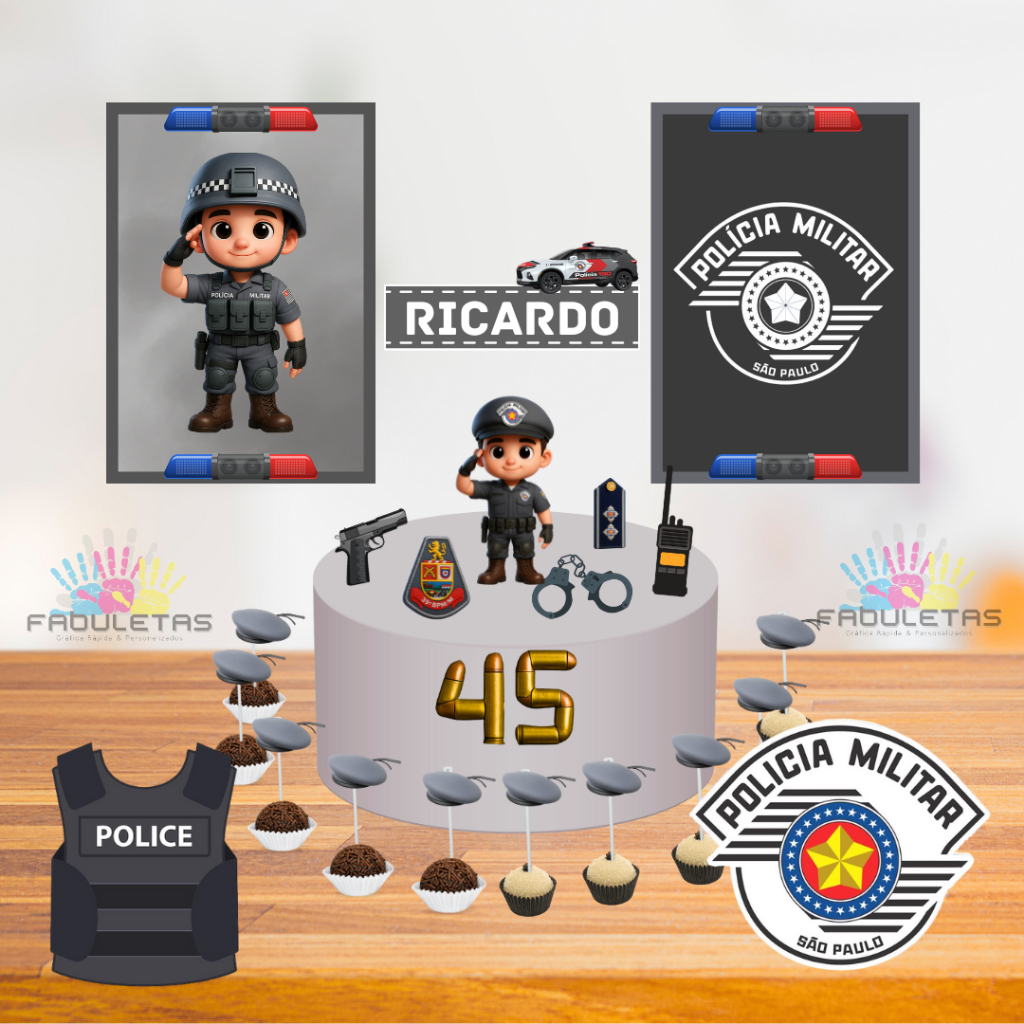 Kit Festa Só Um Bolinho POLÍCIA MILITAR Enviar Nome/Idade IMEDIATAMENTE