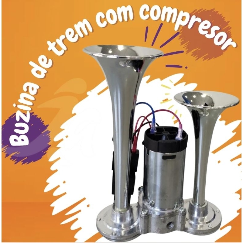 Buzina De Trem 2 Cornetas 12v Para Caminhão Carro C/ Rele Oluap
