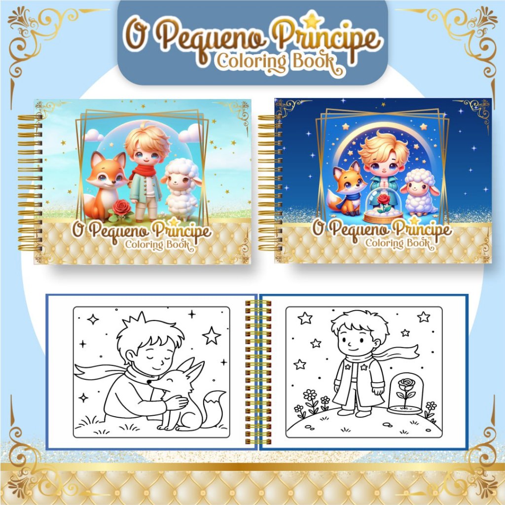 Livro de Colorir PEQUENO PRINCIPE Folhas 180g Capa Dura Nome Personalizado