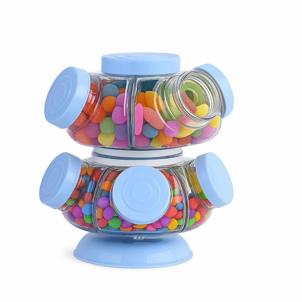 Baleiro Duplo De Vidro Giratório Bomboniere Antigo 2500ml - Azul