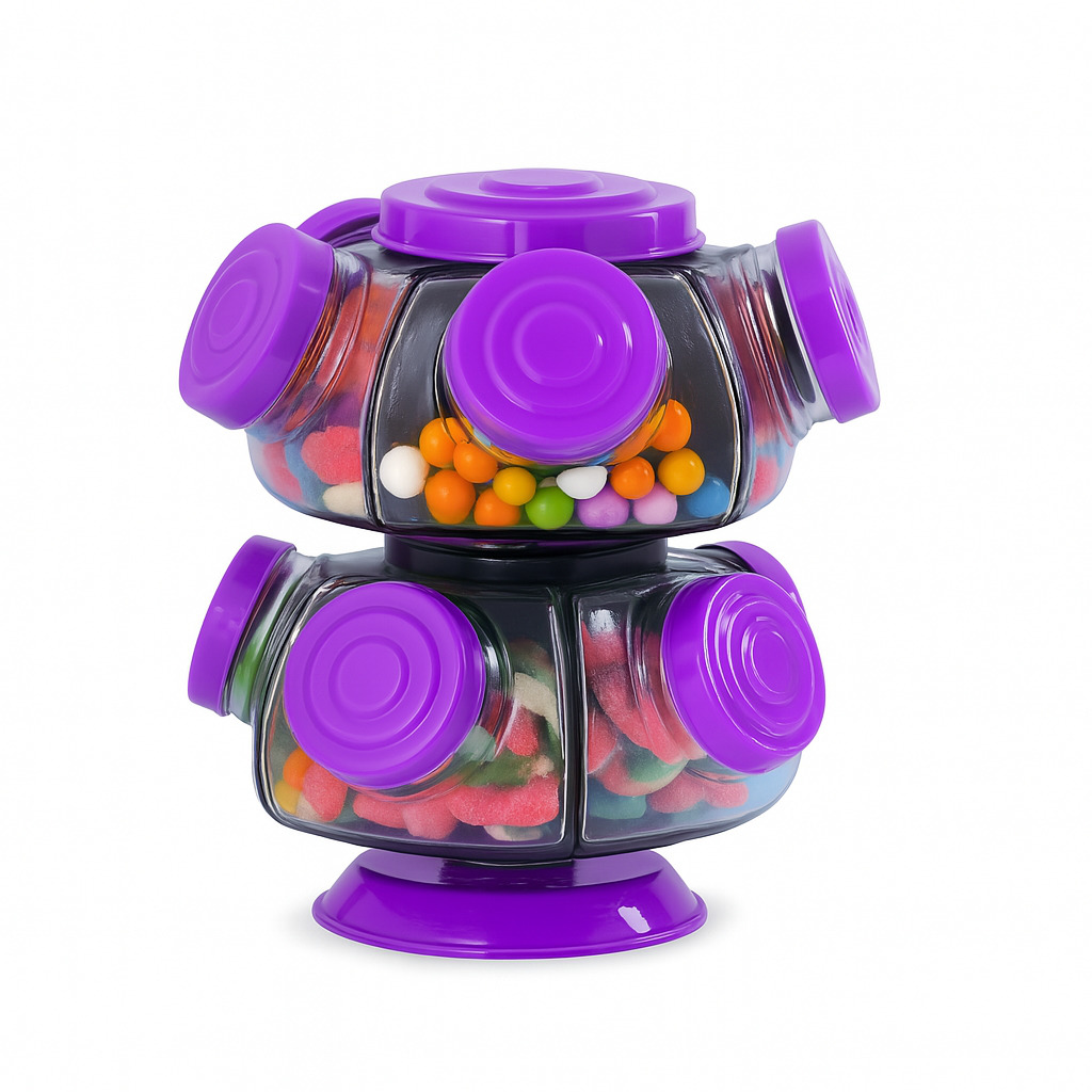 Baleiro Duplo De Vidro Giratório Bomboniere Antigo 2500ml - Roxo