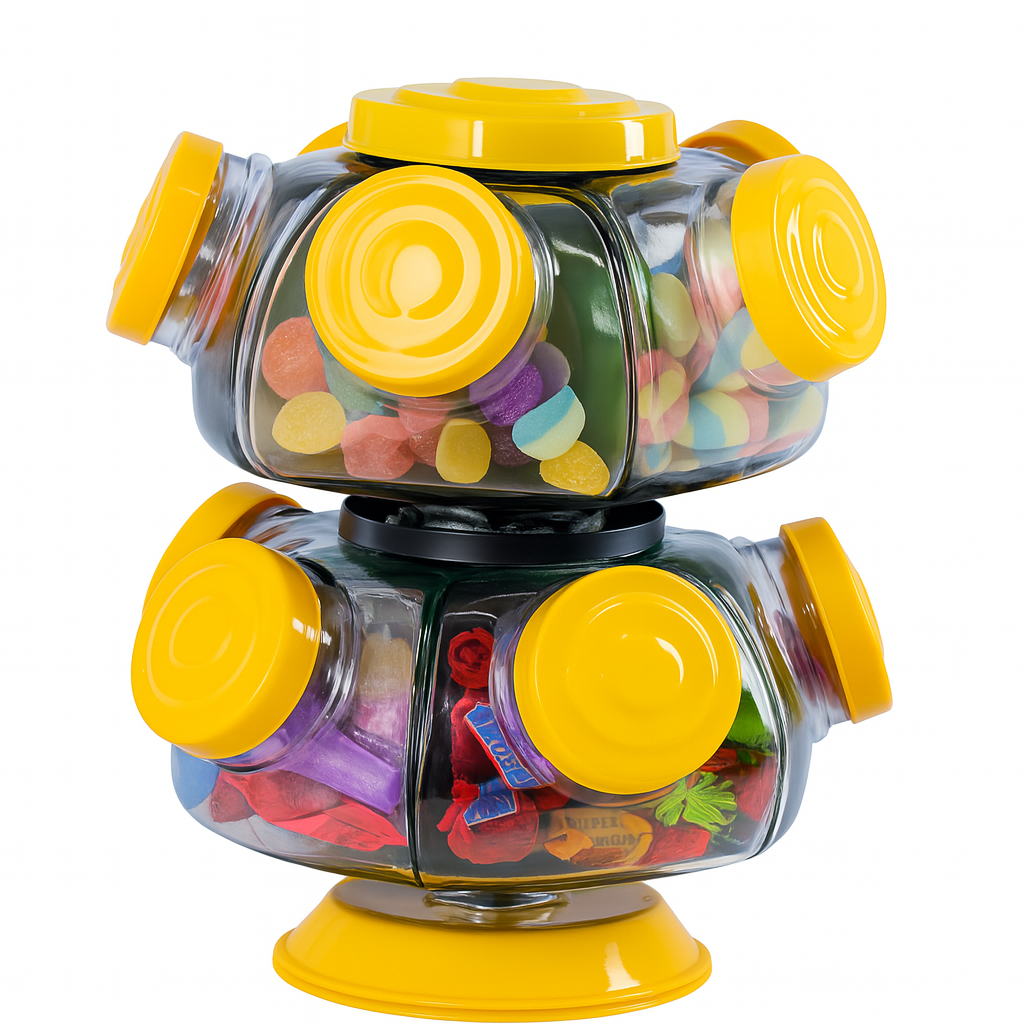 Baleiro Duplo De Vidro Giratório Bomboniere Antigo 2500ml - Amarelo