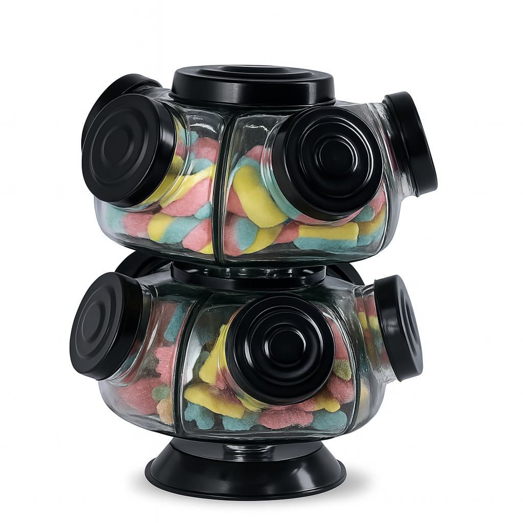 Baleiro Duplo De Vidro Giratório Bomboniere Antigo 2500ml - Preto em Oferta na Shopee