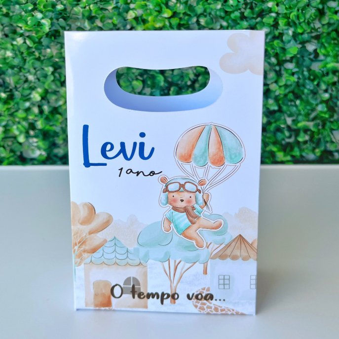 Sacolinha personalizada Ursinho Aviador/ Mimos de Aniversário Lembrancinhas (PEGUE E MONTE)
