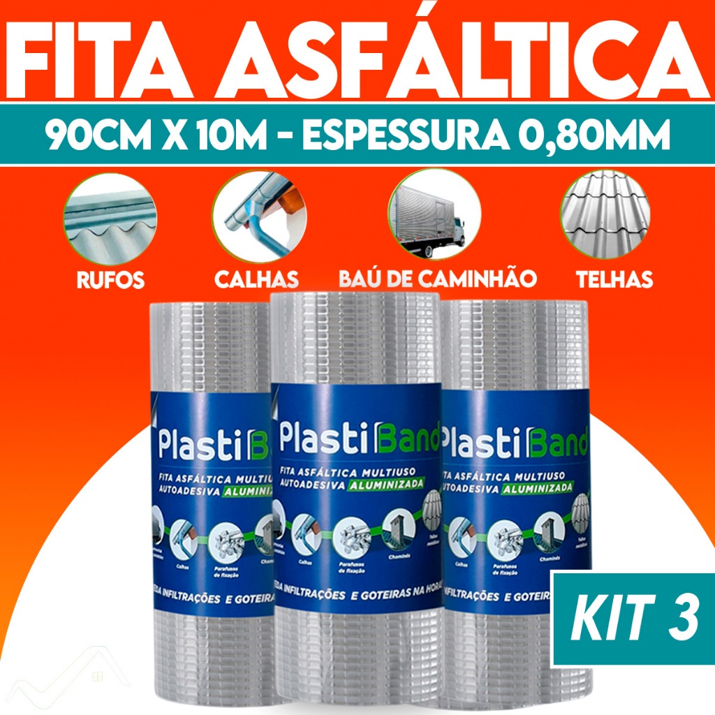 Fita Manta Asfáltica Aluminizada 90cm x10mt Multiuso Dplastic 3 Unidades