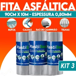 Fita Manta Asfáltica Aluminizada 90cm x10mt Multiuso Dplastic 3 Unidades