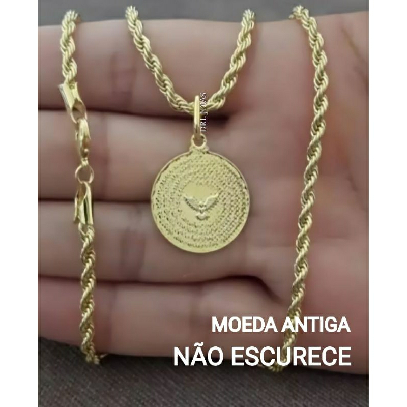 Colar Moeda Antiga Medalha Espírito Santo Gargantilha 45cm.