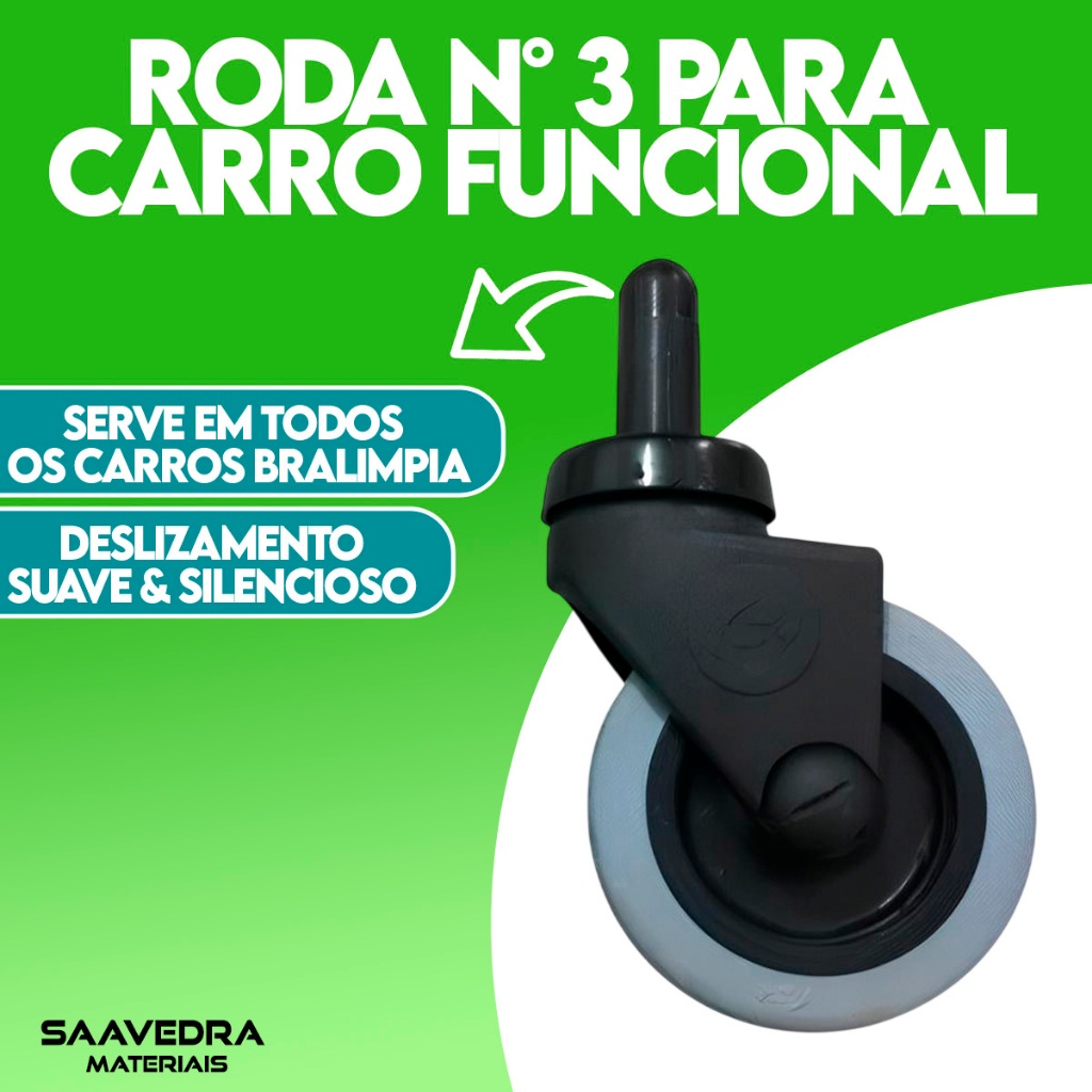 Roda Rodizio para Carro Funcional e Balde Espremedor Bralimpia