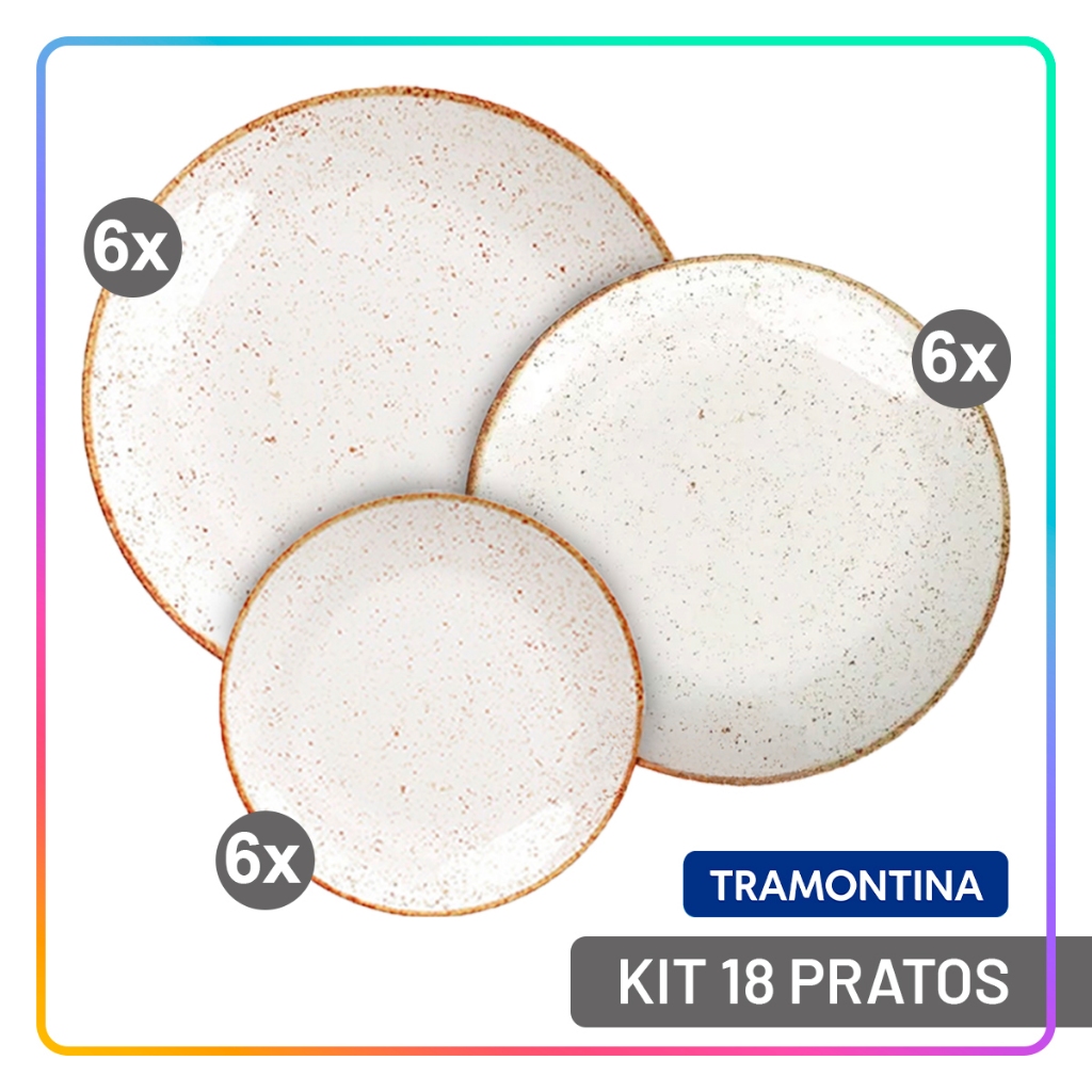 Jogo de Pratos Rasos, Fundos e Sobremesa Tramontina Rústico Marrom Conjunto de Pratos de Jantar 18 Peças em Oferta na Shopee