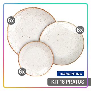 Jogo de Pratos Rasos, Fundos e Sobremesa Tramontina Rústico Marrom Conjunto de Pratos de Jantar 18 Peças em Oferta na Shopee