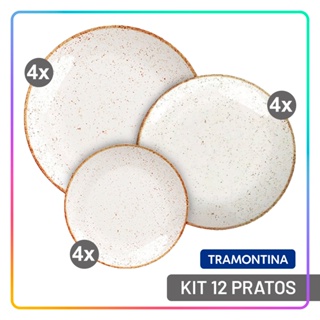 Jogo de Pratos Rasos, Fundos e Sobremesa Tramontina Rústico Marrom Conjunto de Pratos de Jantar 12 Peças em Oferta na Shopee