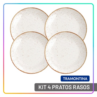 Jogo de Pratos Rasos Tramontina 25 cm Rústico Marrom Porcelana Decorada Conjunto de Pratos 4 Peças em Oferta na Shopee