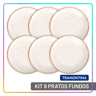 Jogo Pratos Fundos 22 cm Tramontina Rústico Porcelana 6 Peças em Oferta na Shopee