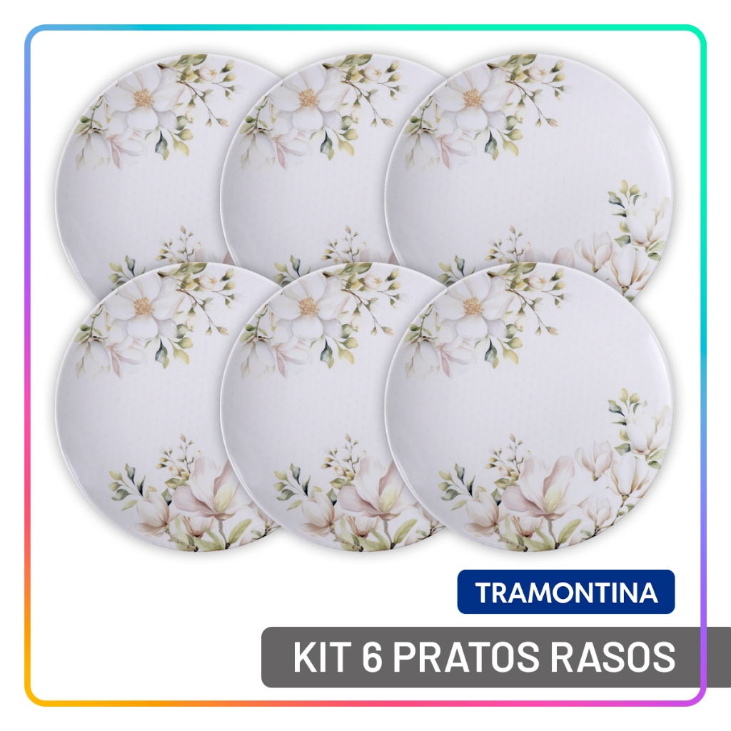 Aparelho de Jantar Jogo de Pratos Rasos 28 cm Tramontina Magnólia em Porcelana Decorada 6 Peças em Oferta na Shopee