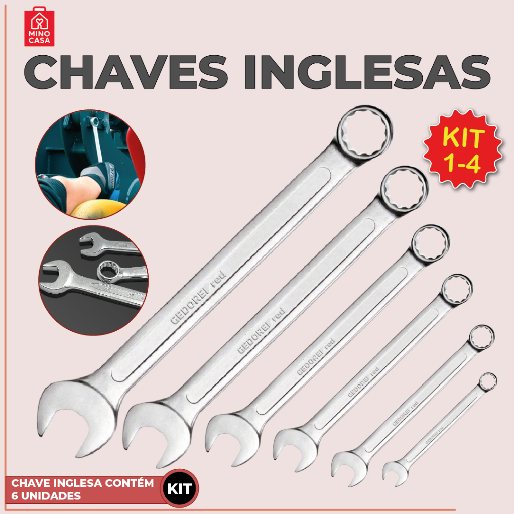 Kit 24 Peças Chave Combinada Profissional Aço Especial Cromada 6mm até 13mm cor prata em Oferta na Shopee