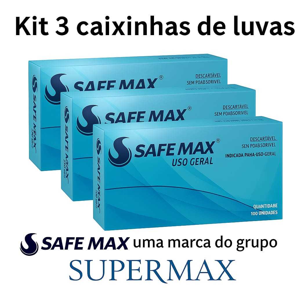 Kit Com 3 Caixas Luva Nitrílica Azul Sem Pó Descartável C/300 Unidades