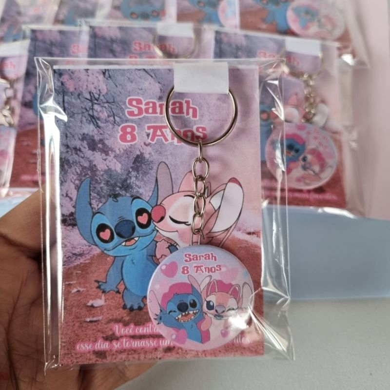 kit Stitch Angel Lembrancinha Aniversário Personalizada Bloquinho e Chaveiro com Nome e idade Festa Infantil
