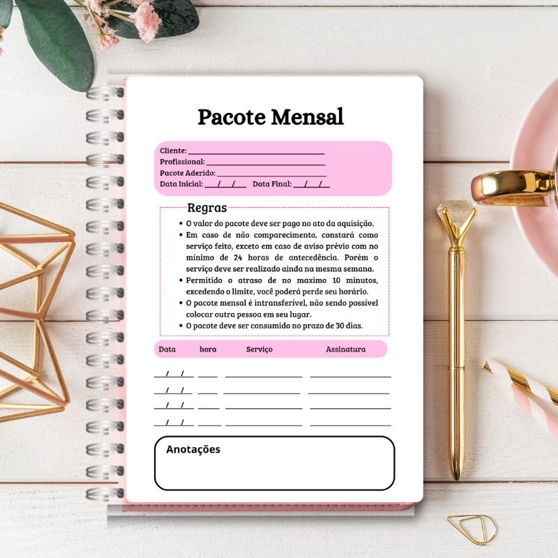 agenda para Pacote de serviço mensal , Nail designer, salão de beleza , etc - com 100 paginas em Oferta na Shopee