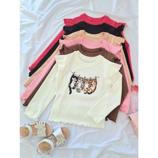 Blusa Infantil Menina Gatinhos Pendurados Manga Longa Meia Estação Canelado Ribana DTF03 em Oferta na Shopee
