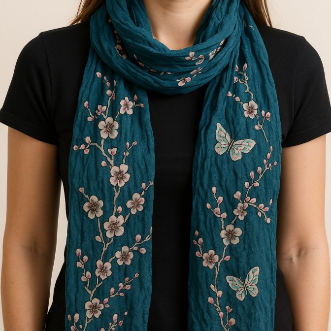 Lenço Echarpe Cachecol Feminino Longo Estampado Borboletas e Flores 165cm x 40cm 01W32-10 em Oferta na Shopee