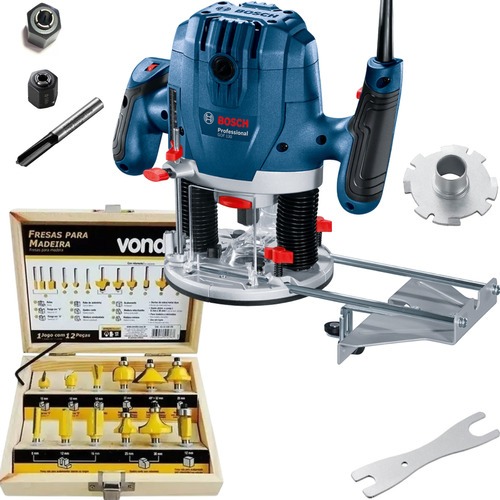 Kit Tupia Coluna Bosch GOF 130 220v + Fresas 12 Peças em Oferta na Shopee