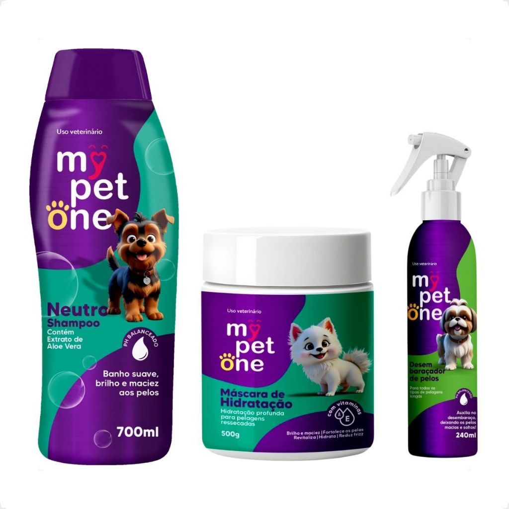Kit Shampoo + Máscara de Hidratação + Desembaraçador Pet - Mypetone - Pets
